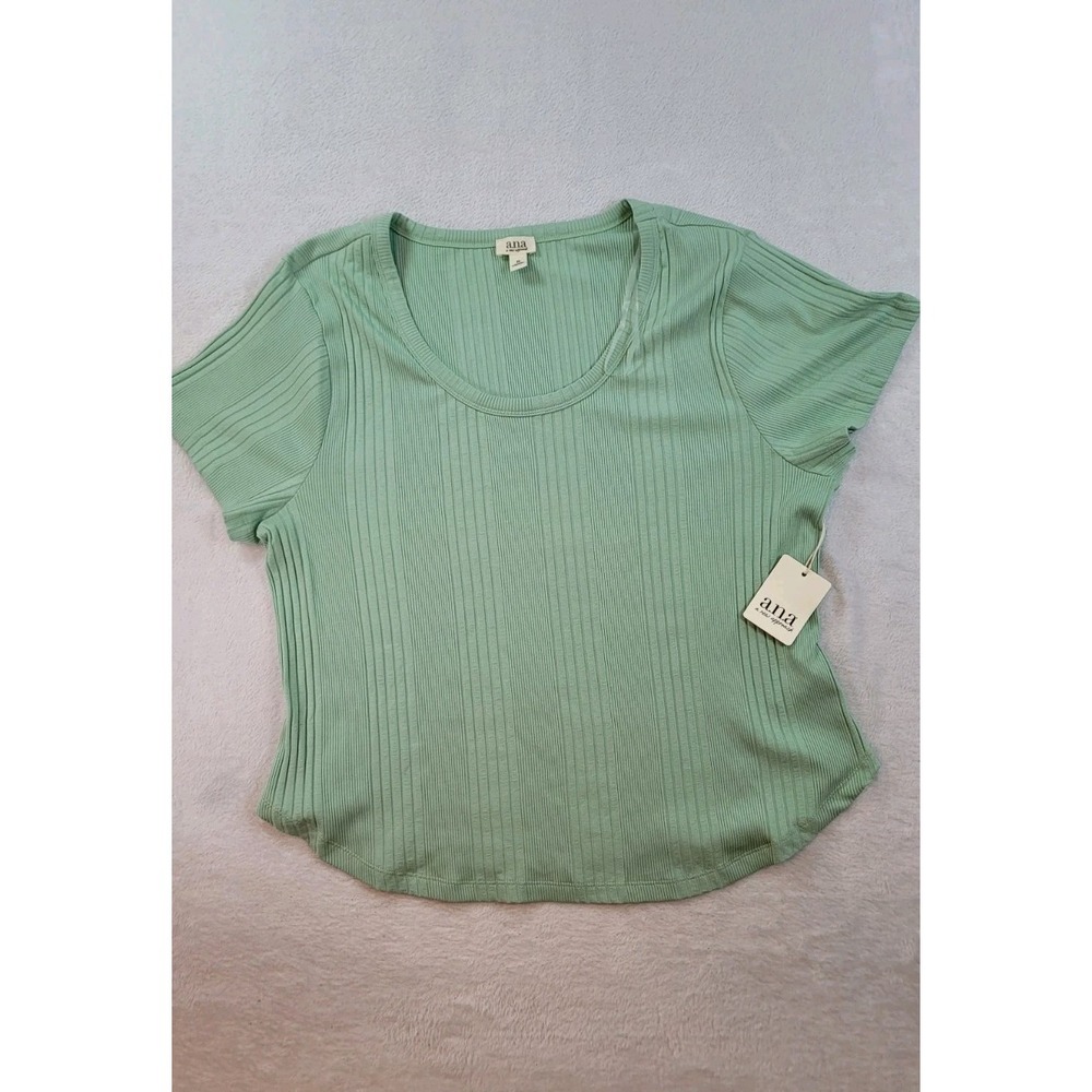 Ana New With Tag Soft Green Ribbed Tshirt Scoop Neck Granny Cottage Core XXL 2XL - Picture 1 of 7